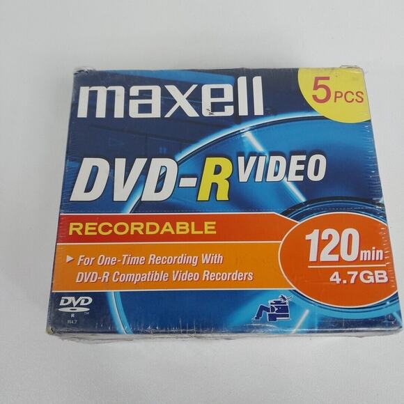 5 Pack Maxell DVD-R 4.7GB Blank Discs in Cases 120 min. Never Opened - Picture 1 of 2